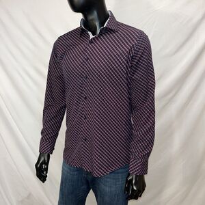 Azaro Uomo Men's Blue Slim-Fit Long Sleeve Dress Shirt Size L